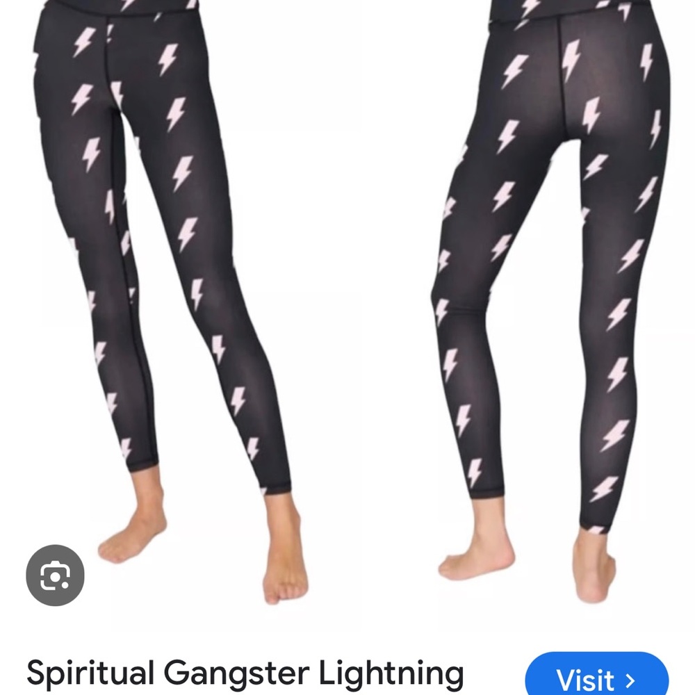 Spiritual Gangster Black Leggings with Pink Lightning Bolts XS NWOT